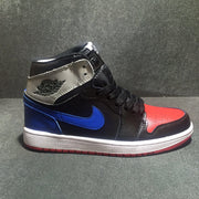 Jordan 1 High Three-Color Sneaker in Black, Blue and Red