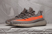 Yeezy 350 V2 Sneakers in Charcoal and Bright Orange