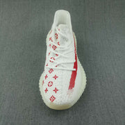 Yeezy 350 V2 White and Red Low-Top Sneakers