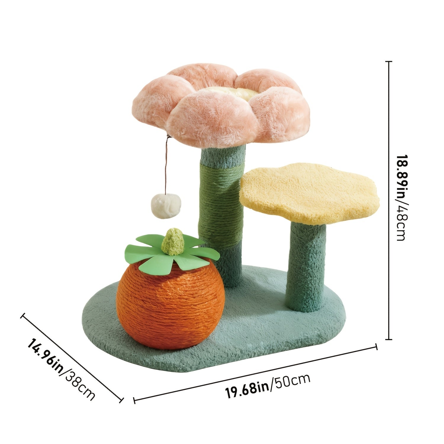Interactive Cat Scratching Post: Flower\u002FEggplant-shaped Vertical Cat Scratcher Equipped with A Hanging Plush Toy Ball, This Piece Combines A Cozy Soft Cat Bed, A Sisal Scratching Board, A Sisal Scratching Post, Durable Cat Tower.