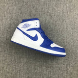 Jordan 1 Mid Hyper Royal Sneakers, White and Blue, 554724-114
