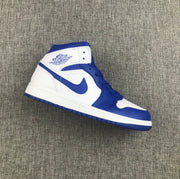 Jordan 1 Mid Hyper Royal Sneakers, White and Blue, 554724-114