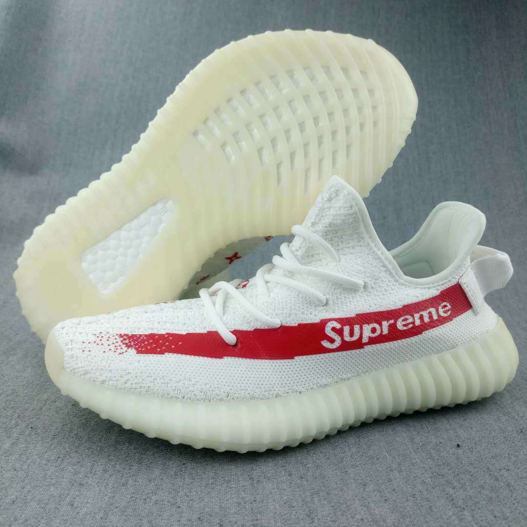 Yeezy 350 V2 White and Red Low-Top Sneakers