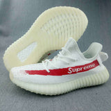 Yeezy 350 V2 White and Red Low-Top Sneakers