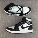 Air Jordan 1 High Black and White Satin-Style Sneakers