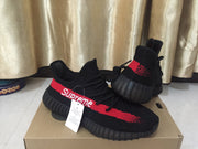 Yeezy 350 V2 Black and Red Knit Sneakers
