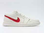 Jordan 1 Low Sneakers, Sail and Red, AO9944-161