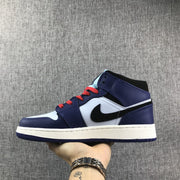 Air Jordan 1 Mid White, Black and Purple Sneakers