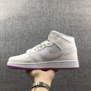 Jordan 1 Mid Grey White Fuchsia High-Top Sneakers
