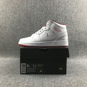 Air Jordan 1 Mid White and Red Sneakers 554725-103