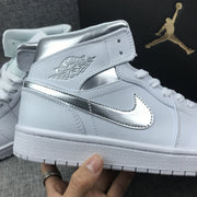 Air Jordan 1 Mid White Silver Sneakers 554724-105