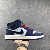 Air Jordan 1 Mid White, Black and Purple Sneakers