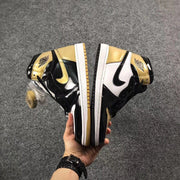 Jordan 1 High Mismatched Black Gold White Sneakers