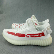 Yeezy 350 V2 White and Red Low-Top Sneakers