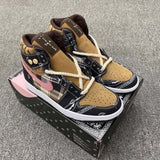 Jordan 1 Mid Paisley Sneakers Black Tan Pink White