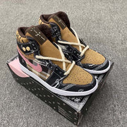 Jordan 1 Mid Paisley Sneakers Black Tan Pink White