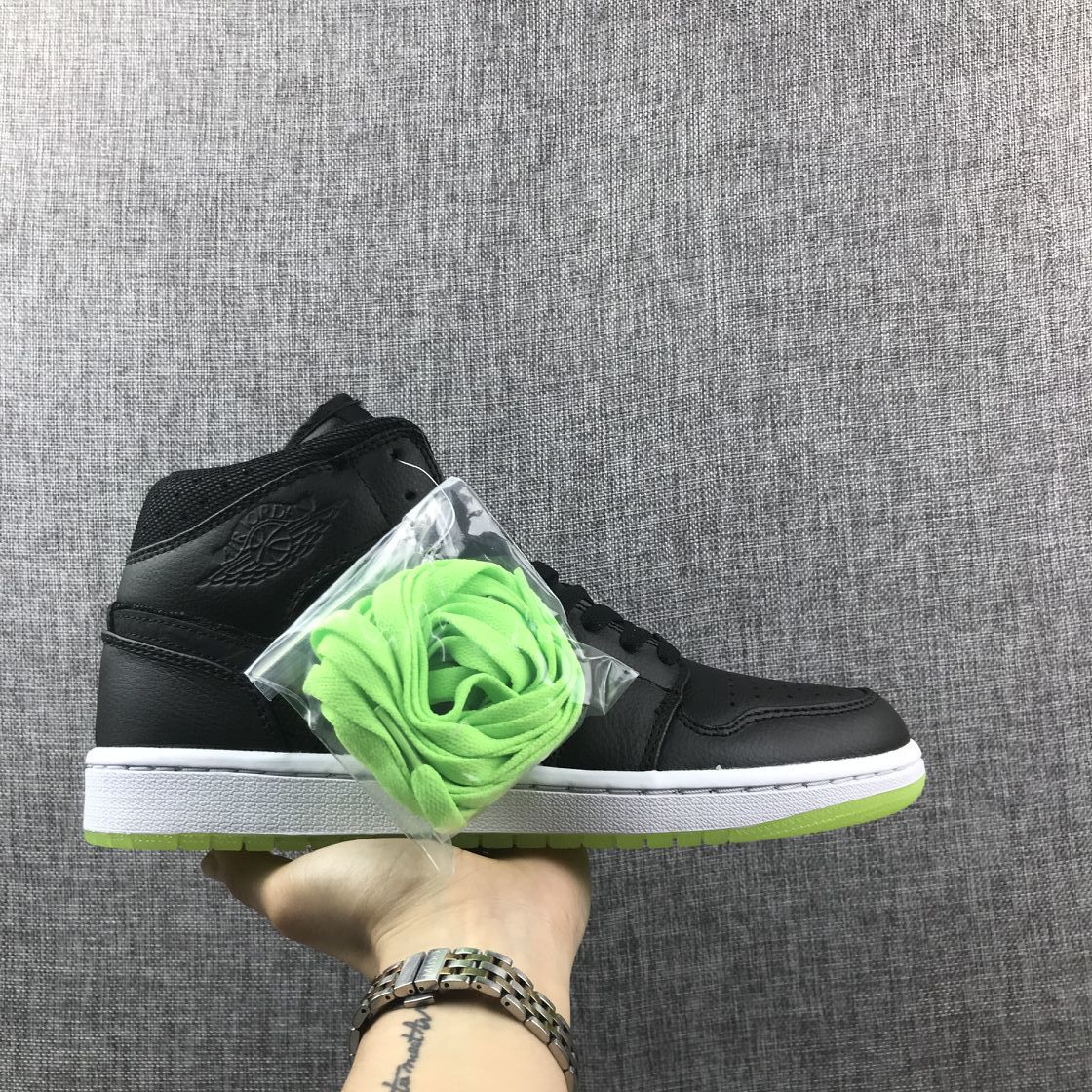 Jordan 1 High Strap Black and Fluorescent Green Sneaker 364770-007