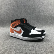 Air Jordan 1 Mid Black White Orange Sneakers 554724-058