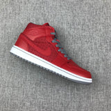 Jordan 1 Mid High-Top Sneakers in Red and Grey