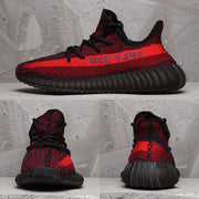 Yeezy 350 V2 Knit Sneakers in Red and Black