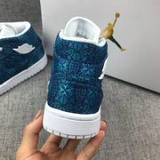 Air Jordan 1 Mid Blue Pattern Women's Sneakers AH7389-300