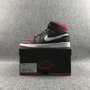 Jordan 1 Mid Black Red Canvas-Style Sneakers 554724-020