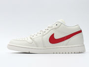 Jordan 1 Low Sneakers, Sail and Red, AO9944-161