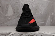 Yeezy 350 V2 Black and Red Knit Sneakers