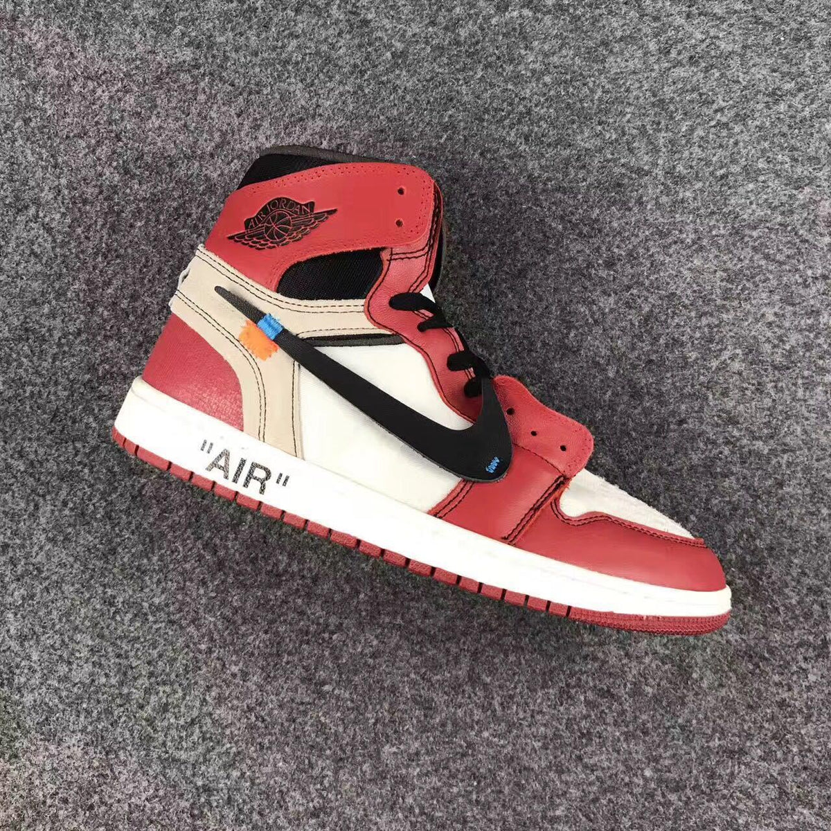 Off-White x Air Jordan 1 High Sneakers, Red and White