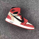 Off-White x Air Jordan 1 High Sneakers, Red and White