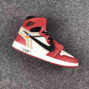 Off-White x Air Jordan 1 High Sneakers, Red and White
