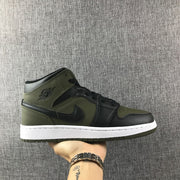 Jordan 1 Mid Sneakers in Black and Olive Green