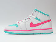 Jordan 1 Mid Sneakers White Pink Aqua 555112-102