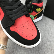 Air Jordan 1 Mid Black, Red and Volt Sneakers