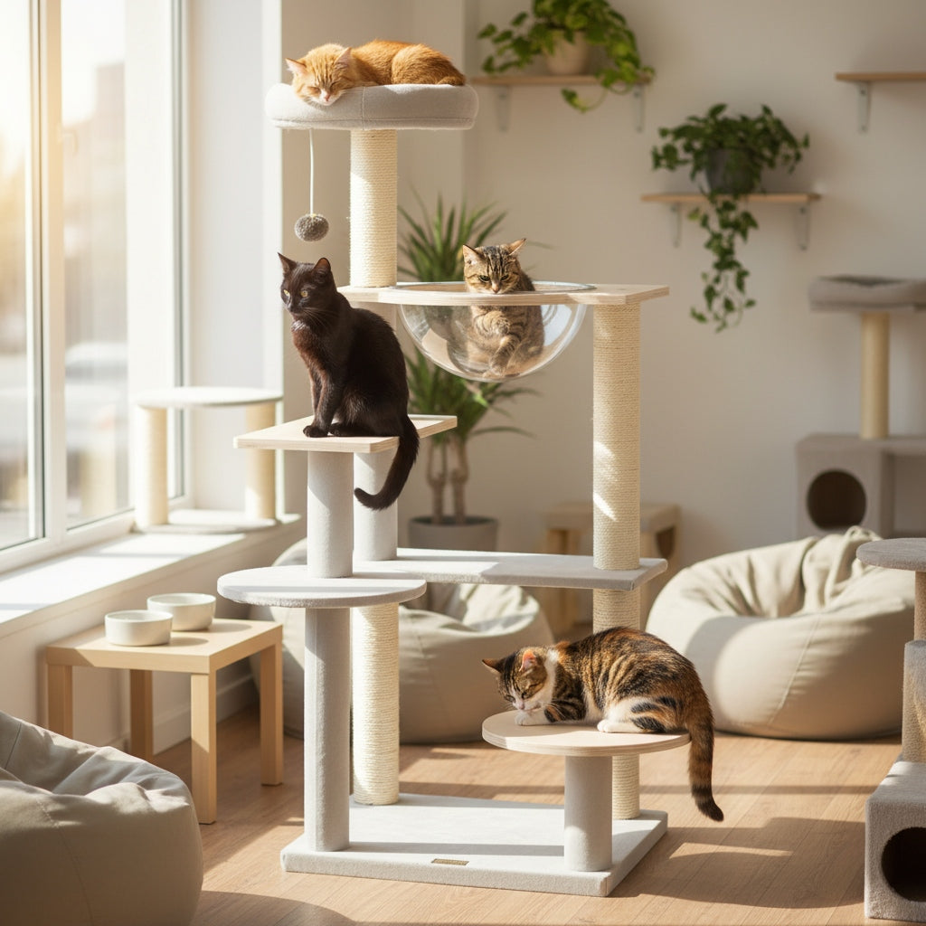 MULTIGOT 44-Inch Modern Cat Tower with Detachable Padded Top Perch, Sisal Scratching Posts, Jumping Platforms & Dangling Ball - Indoor Kitty Activity Center