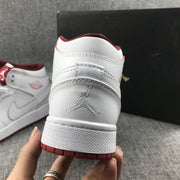 Air Jordan 1 Mid White and Red Sneakers 554725-103