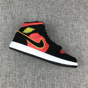 Air Jordan 1 Mid Black, Red and Volt Sneakers