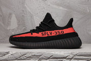 Yeezy 350 V2 Black and Red Knit Sneakers