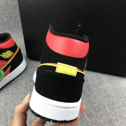 Air Jordan 1 Mid Black, Red and Volt Sneakers