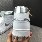 Air Jordan 1 Mid White Silver Sneakers 554724-105