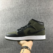 Jordan 1 Mid Sneakers in Black and Olive Green