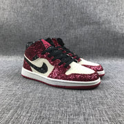 Air Jordan 1 Mid Chicago Starfish Sneakers, Red and Black