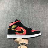 Air Jordan 1 Mid Black, Red and Volt Sneakers