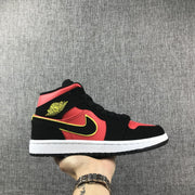 Air Jordan 1 Mid Black, Red and Volt Sneakers