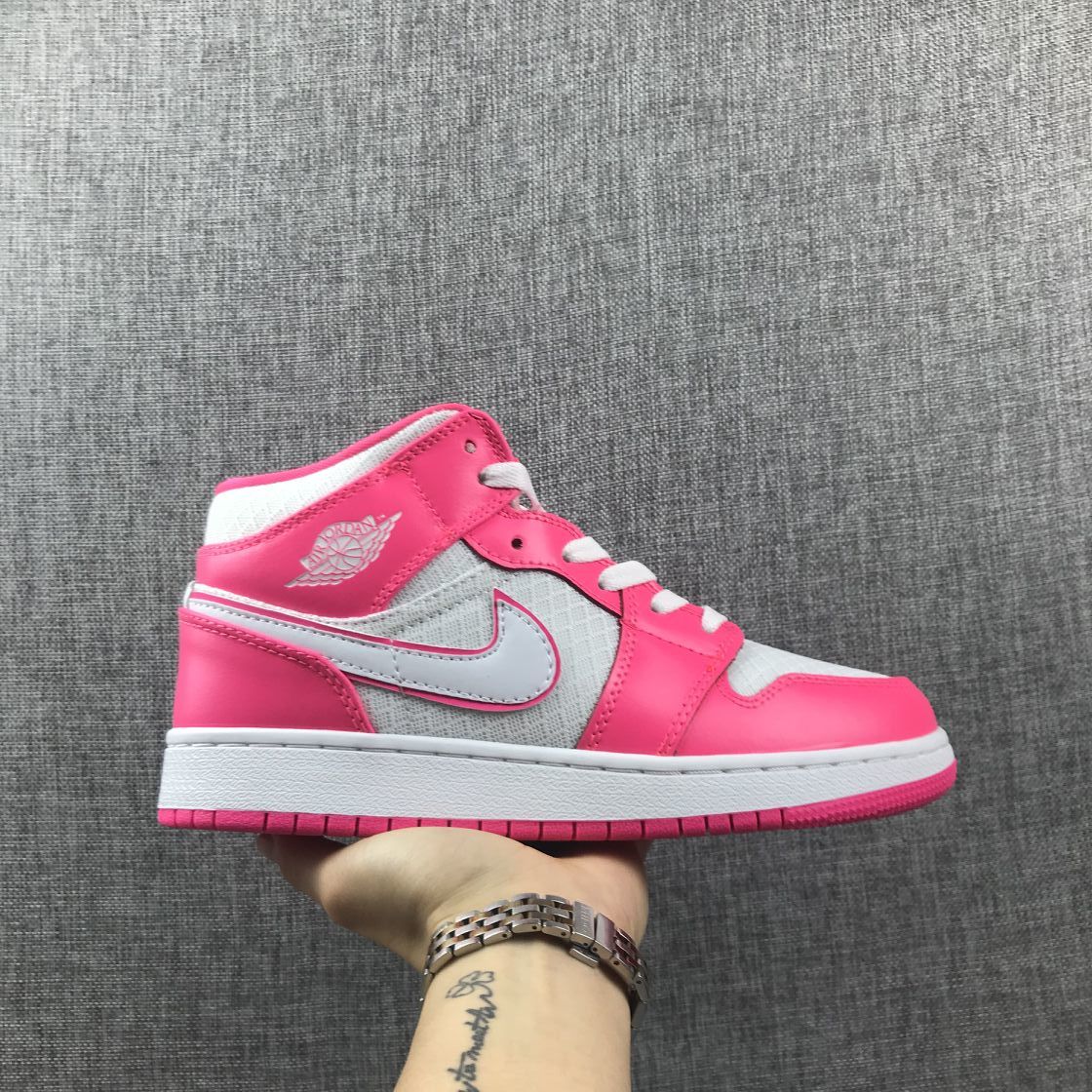 Air Jordan 1 Mid White Pink Sneakers 555112-611