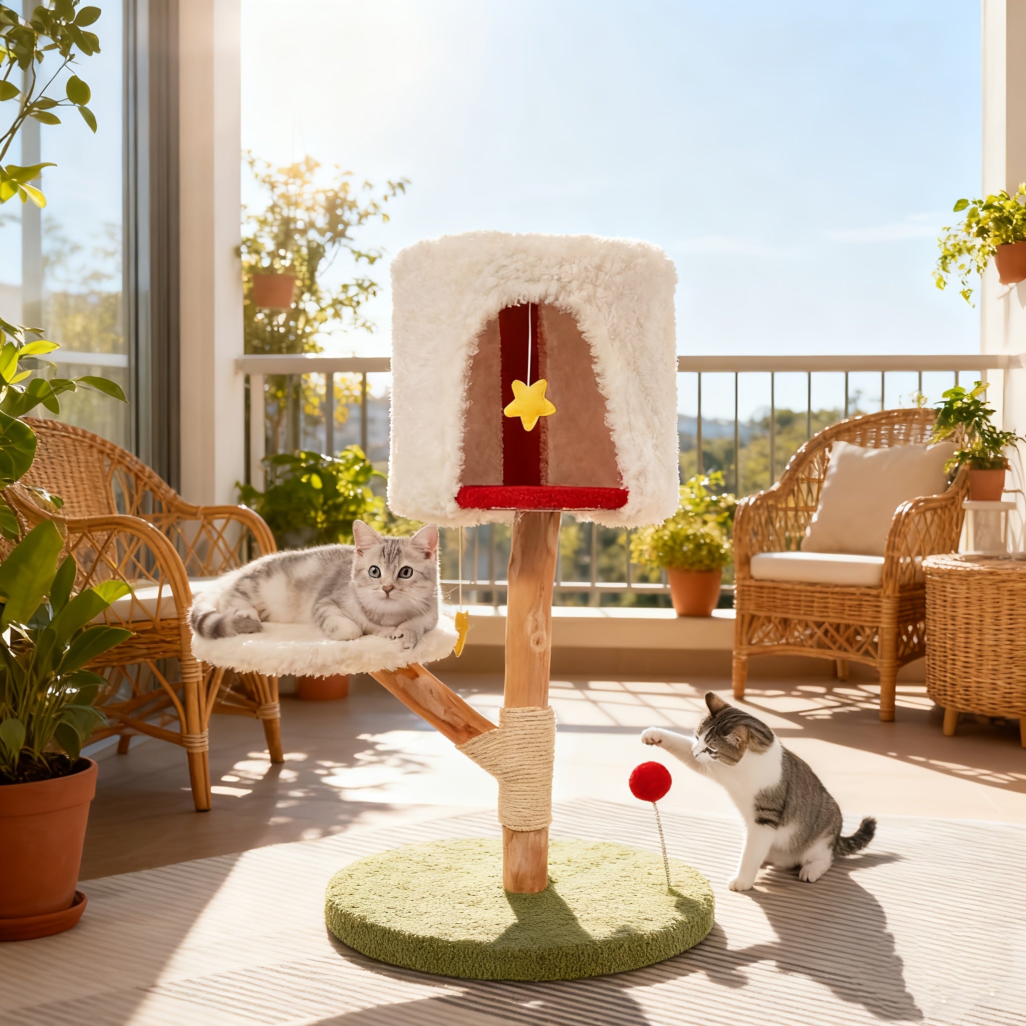 Cat Tree with Scratching Post, Cat Tower for Indoor Cats, Cat Condo, Cat Tree, Cat Tower, Cat Bed, Spring Cat Playing Tree, Solid Wood