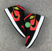 Air Jordan 1 Mid Black, Red and Volt Sneakers