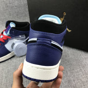 Air Jordan 1 Mid White, Black and Purple Sneakers