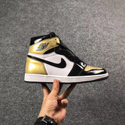 Jordan 1 High Mismatched Black Gold White Sneakers