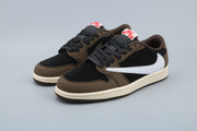Jordan 1 Low Black and Brown Sneakers with White Swoosh